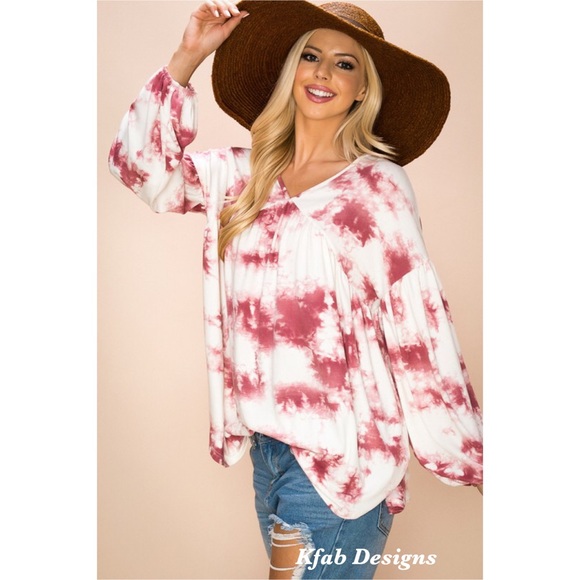❤️LAST! Bohemian Knit Tie Dye Print Baby Doll Top! - Picture 4 of 5
